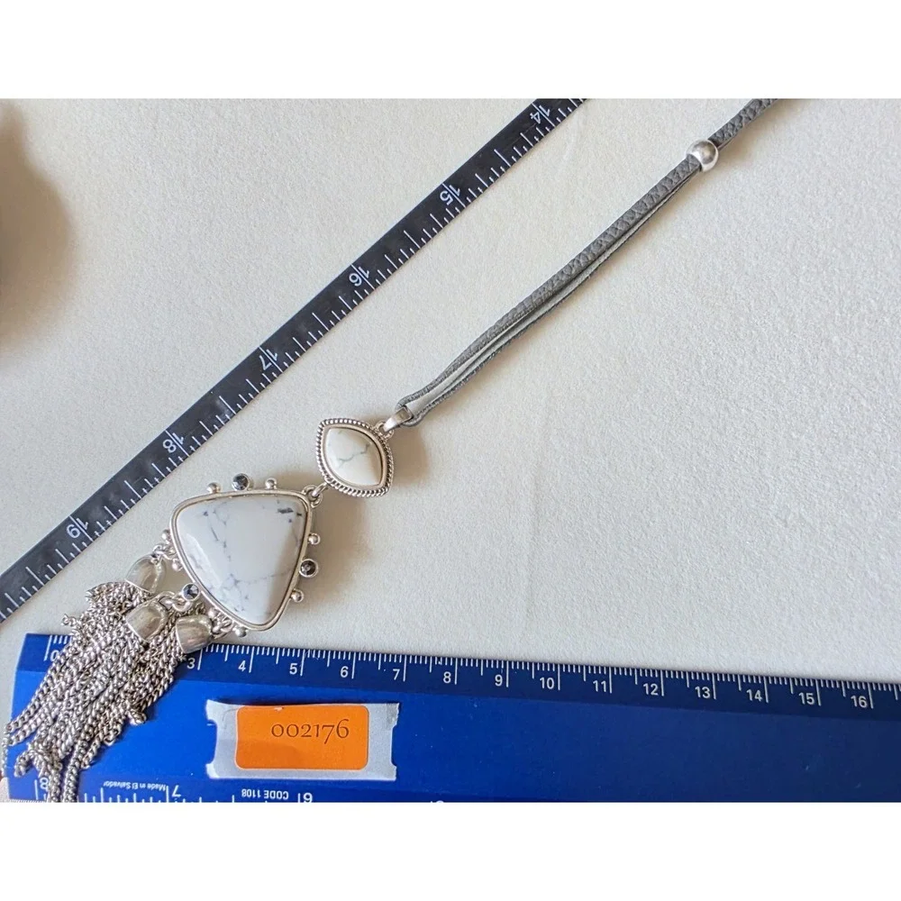New! LUCKY BRAND Reversible‎ Necklace Smoky Quartz & White Howlite Chain Tassels
